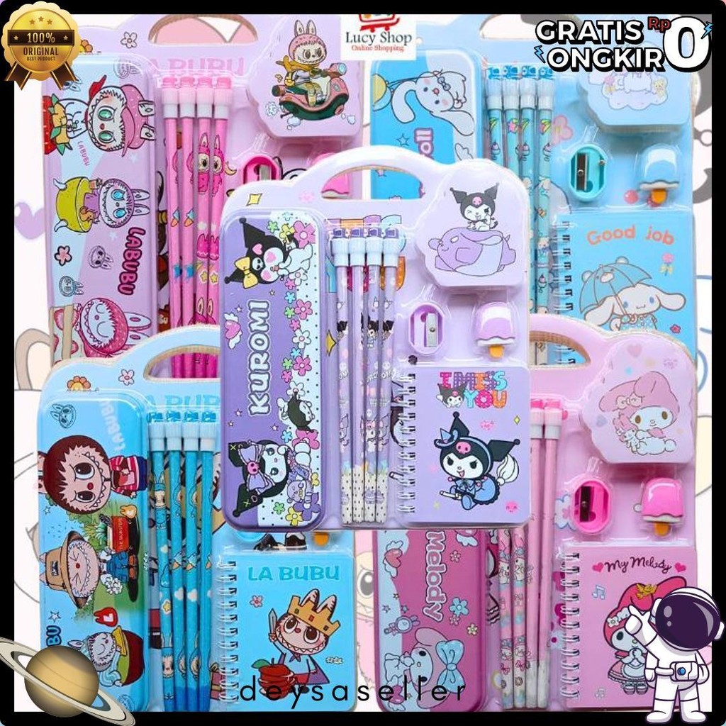 

Paket Alat Tulis Sekolah Anak Lengkap Motif Sanrio Labubu 8 In 1 Stationary Set Box Hadiah Lucu Terlaris! Produk Ini Banyak Dicari