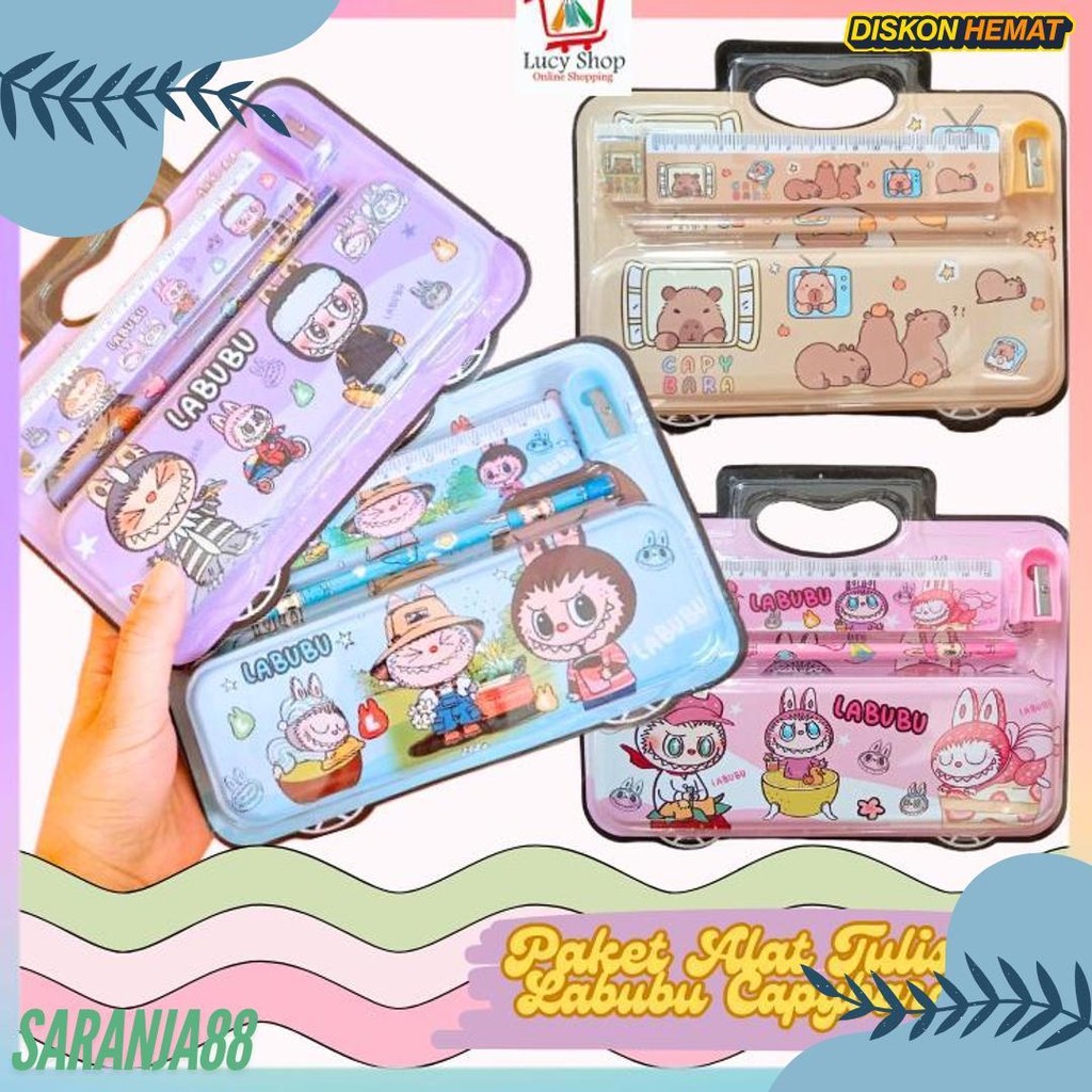 

Paket Alat Tulis Sekolah 5 In 1 Motif Labubu Capybara Stationary Study Set Kotak Pensil Penggaris Penghapus Rautan Pensil Lucu Diskon Setengah Harga
