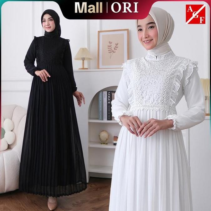 AGF - Gamis Putih Premium Terbaru Gaun Mewah Dress Pesta Kondangan untuk Lebaran Haji Umroh Baju Mus