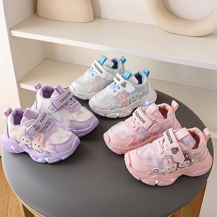 Cod Sepatu Sneakers Anak Perempuan Sepatu Labubu Anak Cewek Kekinian Sepatu Sneakers Led Anak Peremp