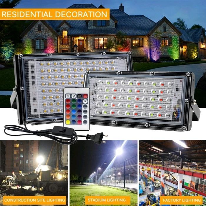 Lampu Led Sorot Model Tipis  50W 50Watt Floodlight Tembak Taman 50 Watt Rgb Waterproof Terbaru Best 