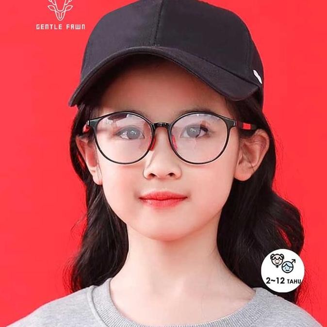 Gray Pink Kacamata Anak Anti Radiasi Blueray Bulat Silikon Lentur 5289