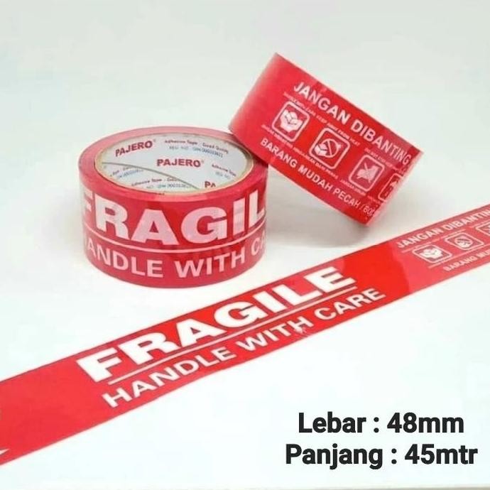 

paling diminati] Solasi OPP Lakban Merah Fragile adhesive tape / Solasi Lakban Fragile