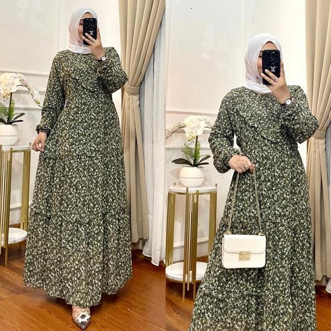 Gamis Ceruty Premium Mewah / Gamis Ceruty Babydoll / Dress Terbaru 2023 Viral / Dress Motif Bunga