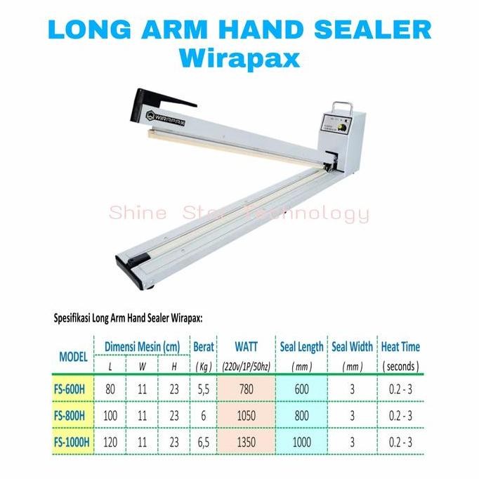 Long Arm Hand Sealer Wirapax FS-600H FS-800H FS-1000H Sealer Panjang