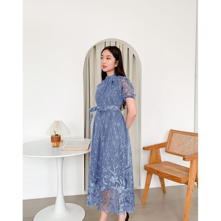 Dress annabelle dress pesta size M L XL bahan brokat tile mutiara 3d import furing hygett ada resele