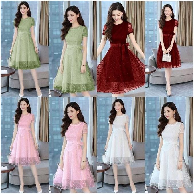 DRESS BRUKAT NATAL ALICIA MINI DRESS BROKAT TILE DOT DRESS FASHION KOREA GAUN MEWAH ELEGANT REMAJA