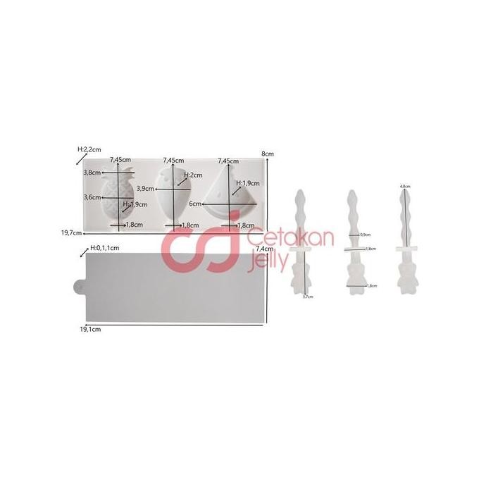 }}}}}}] CJ Cetakan Silikon Popsicle Pop Cake Ice Pop Lolipop Semangka 3 Cavity