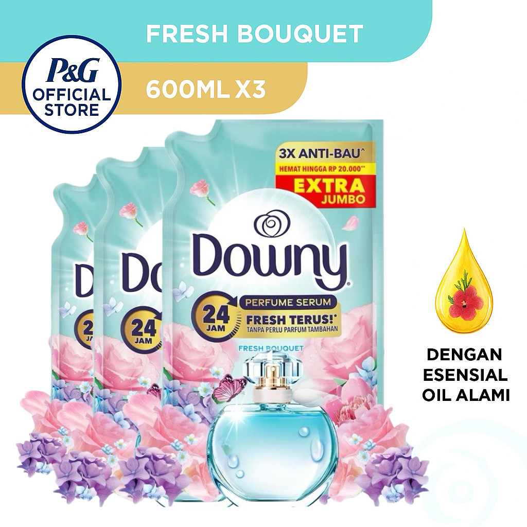 Downy Premium Parfum Fresh Bouquet Pewangi dan Softener Refill 600ml I Isi 3