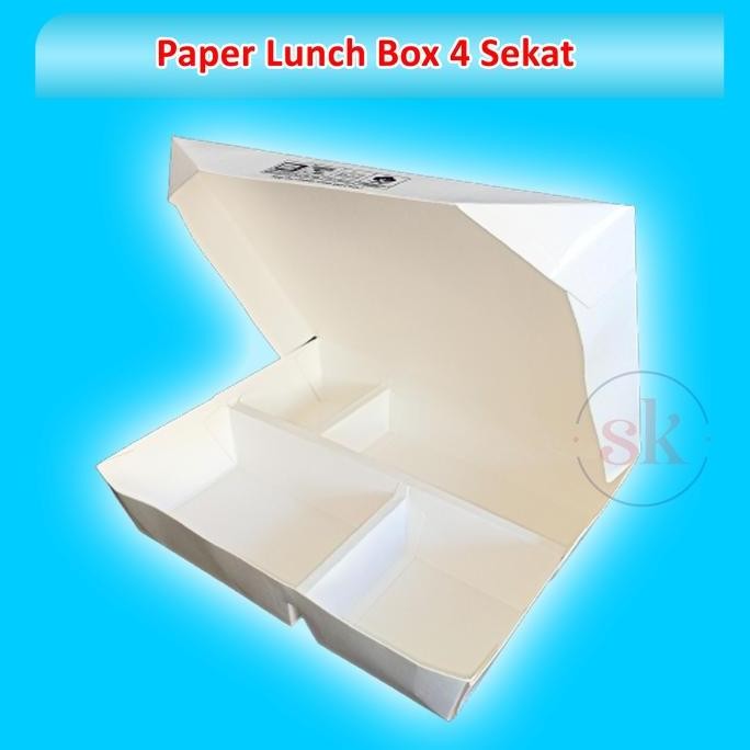 (50Pcs) Paper Lunch Box 4 Sekat /Paper Box Anti Bocor 4 Sekat