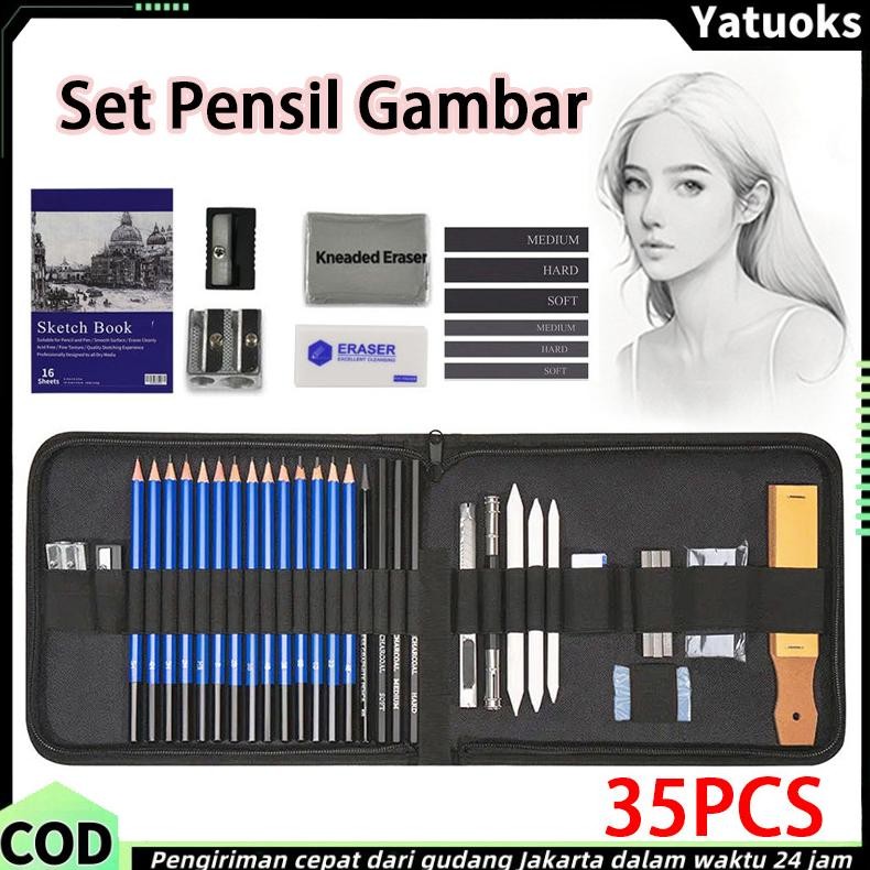 

35PCS/Set Sketch Pencil Pisau Penghapus dan Pensil/Set Alat Menggambar/Gambar untuk Keperluan Sekolah Pencil Drawing Set