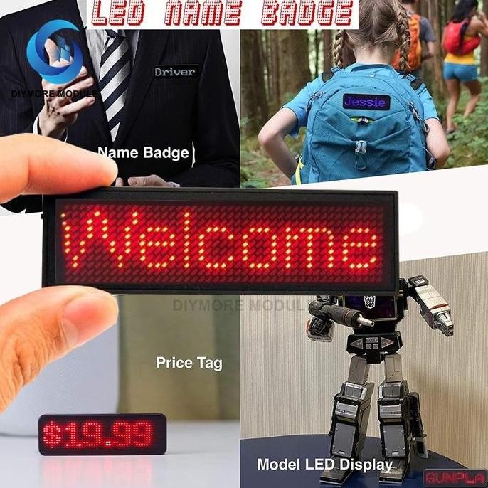 

Name Tag Led Running Text Mini Bluetooth Tulisan Berjalan Id Badge Original