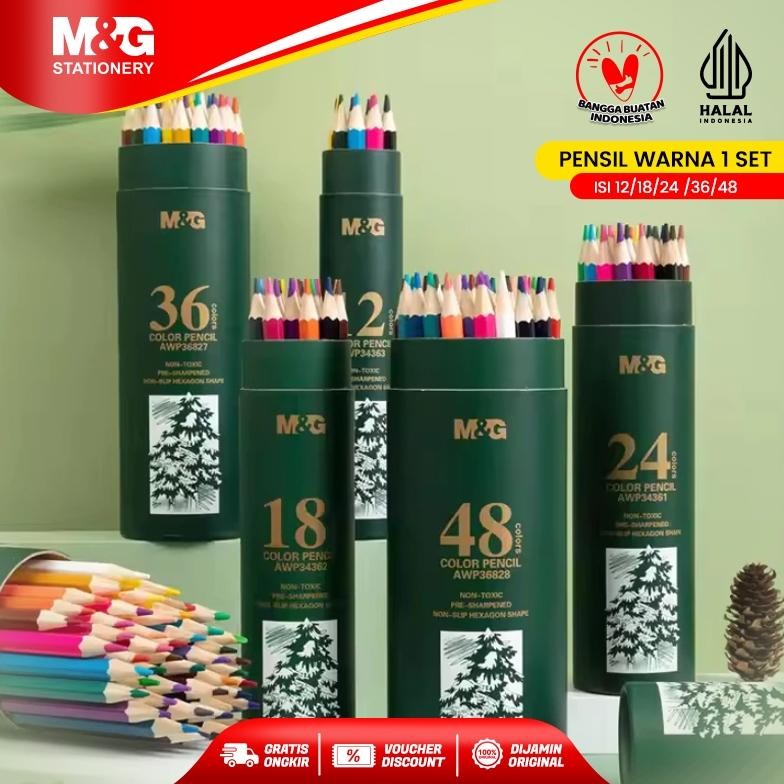 

M&G Pensil Warna 1 Set Isi 12/18/24 /36/48 Warna Cerah Tidak Mudah Patah Desain Hexagon Color Pencil Cocok Untuk Anak Sekolah atau Profesional