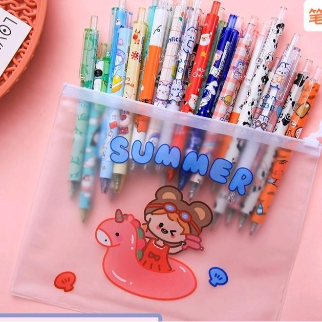 

SWG [COD] Alat Tulis Set/ Pena Set (isi 20 Pcs) Dengan Banyak Karakter Model Tekan (Free Pouch) Stationery