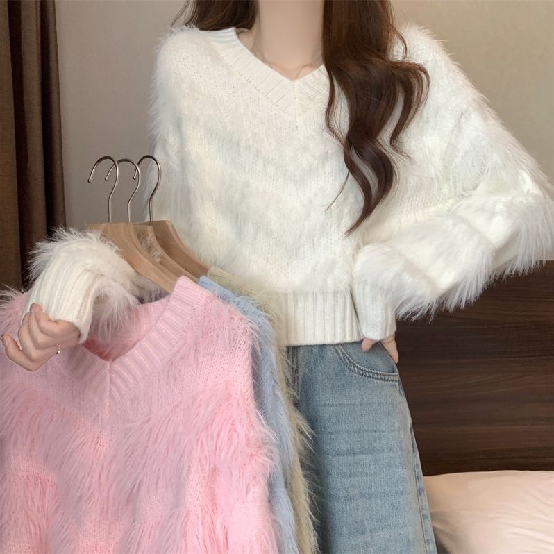 Sweater rajut bulu lembut wanita