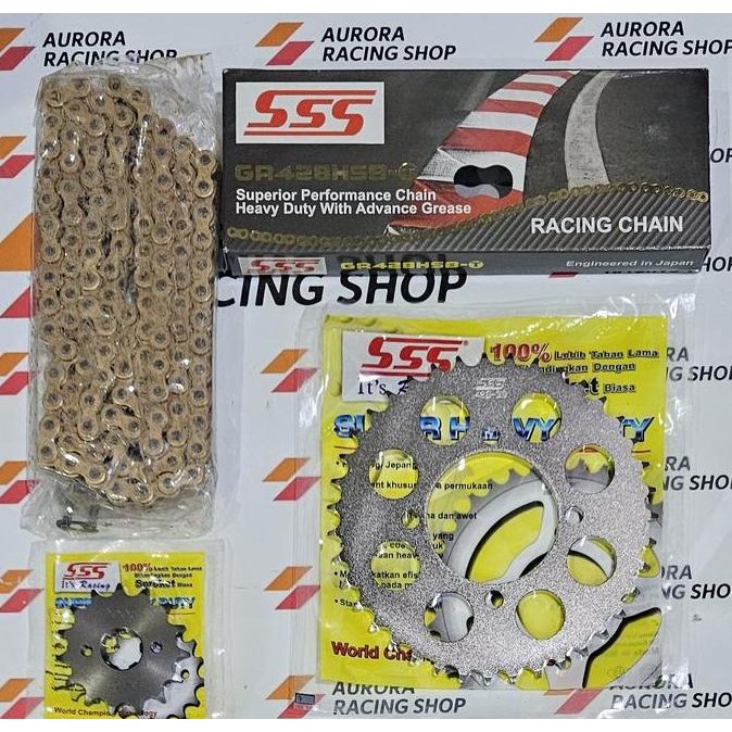 Gear Set Sss 428 Jupiter Mx New + Rantai Sss 428 Hsbt Gold
