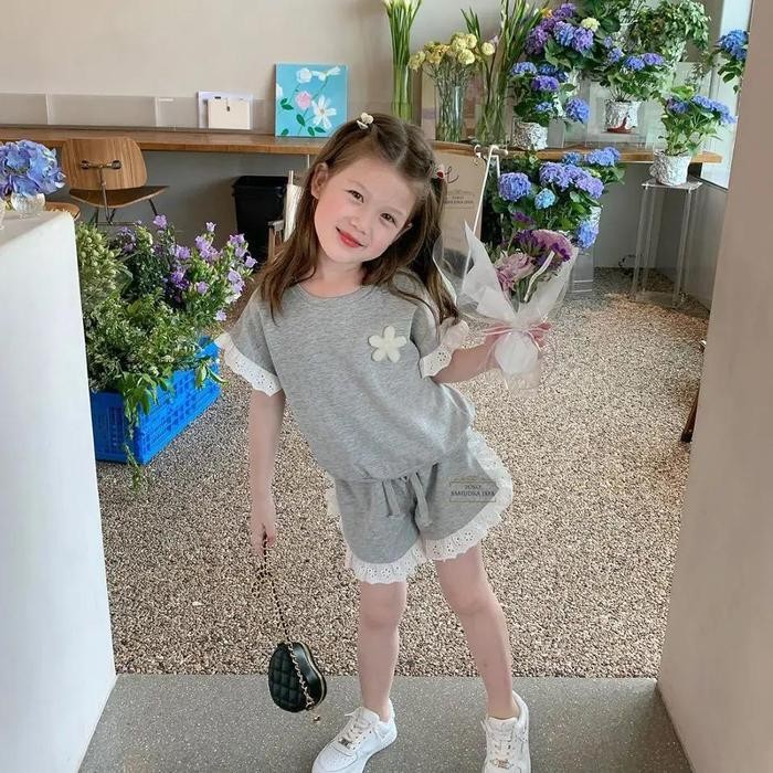 Bts [Sg]Baju Anak Perempuan Model Renda Setelan Anak Perempuan Celana Pendek