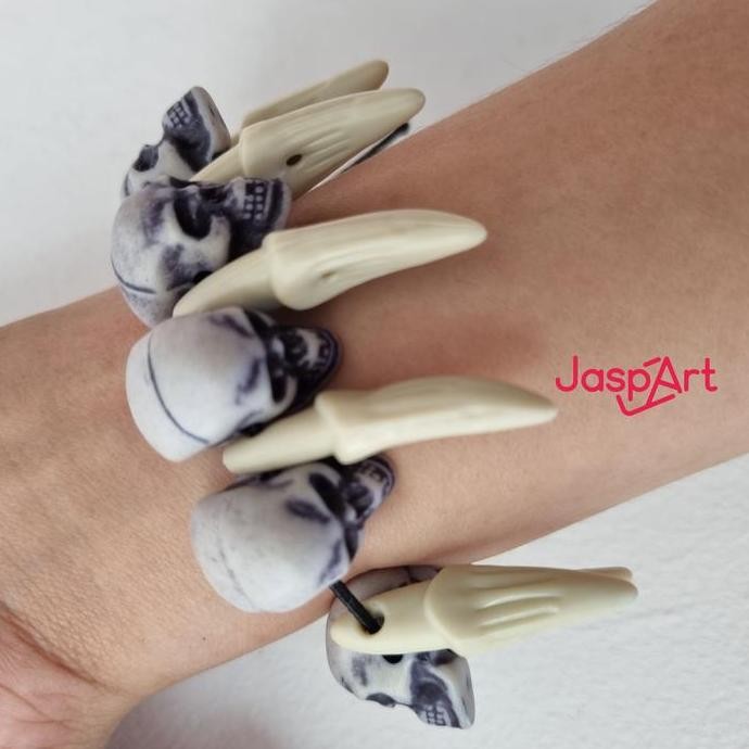 monggo] Gelang Tangan Aksen Kepala Tengkorak Gelang Tengkorak Taring Gelang Halloween Gelang Unik
