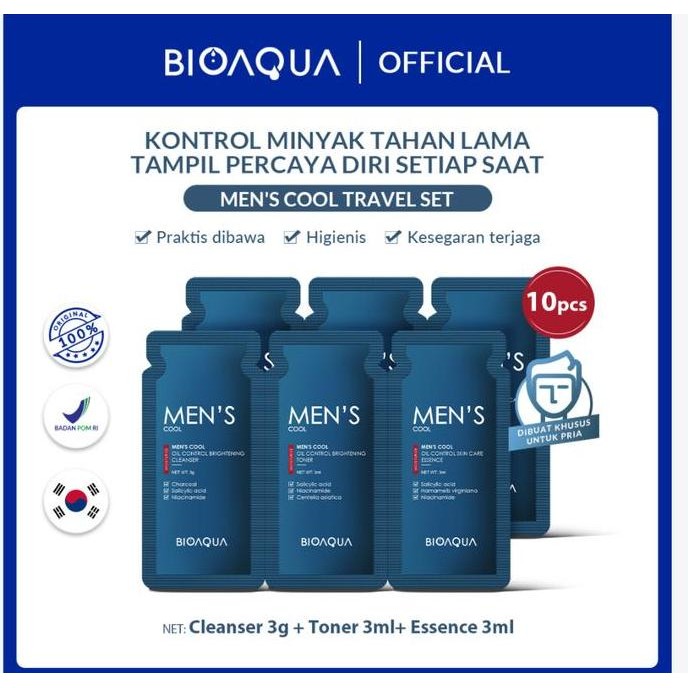 BEBAS ONGKIR - BIOAQUA Men's Cool Travel SkinCare Set With Cleanser/Toner/Essence