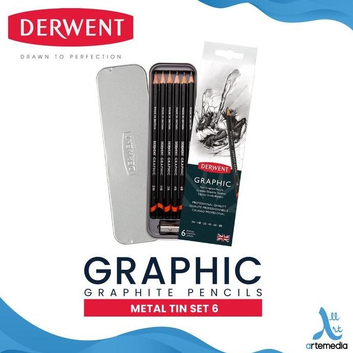 

TERLARIS - Pensil Gambar Derwent Graphic Pencil 6 Metal Tin Drawing Sketching