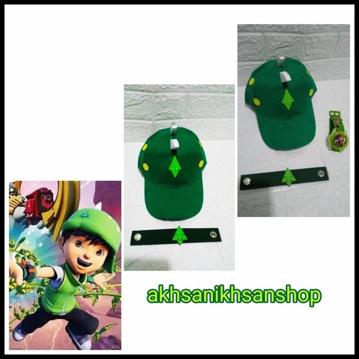 topi boboiboy daun dan jam tangan boboiboy terbaru