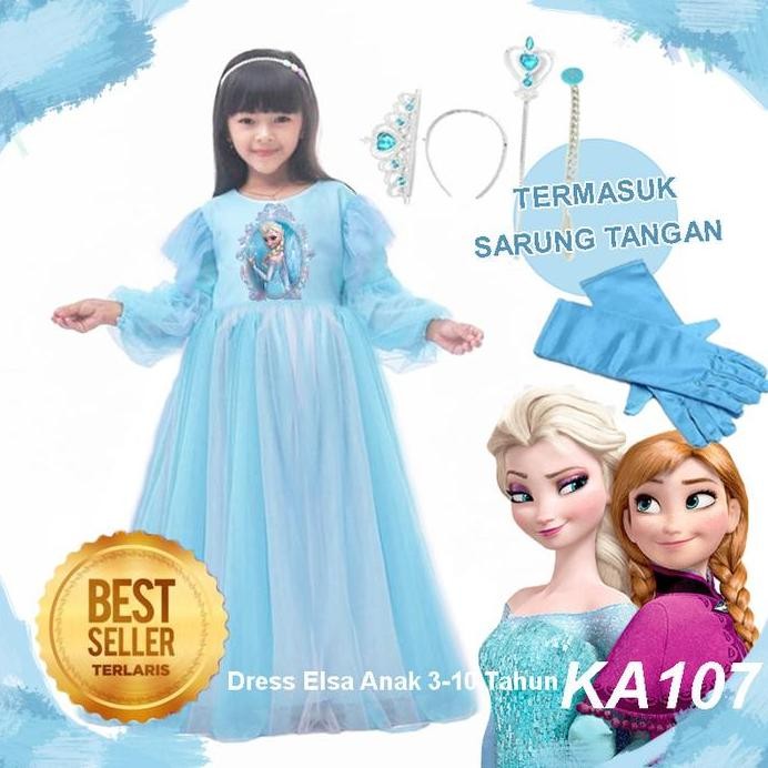 NEW  Gaun Baju Dress Frozen Anak 4 5 Tahun + 4in1 Elsa SET Import Terlaris