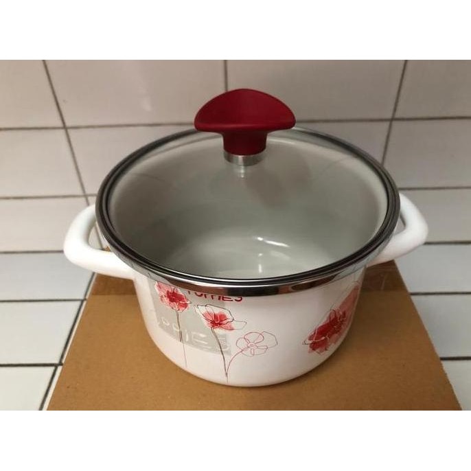 Panci Enamel Cantiik Kualitas Ekspor Kedawung Ft 20 Cm Poppies & Tutup Terbaru