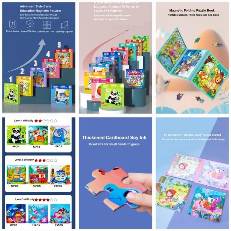 Fx-4 [Capt] Mainan Edukasi Anak Puzzle Level Magnet Jigsaw 3 In 1 - Magnetic Advanced Folding Puzzle
