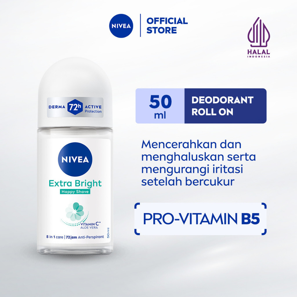 NIVEA Deodorant Roll On Brightening Happy Shave 50ml - Deodoran wanita mencerahkan mencerahkan brigh