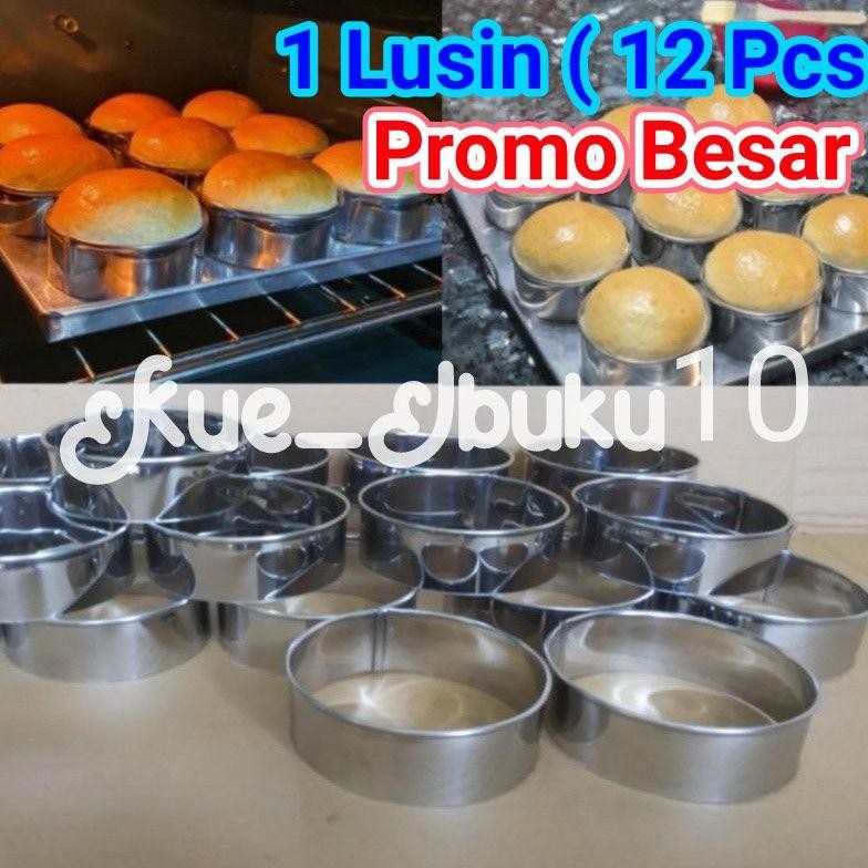 12 Pcs Ring Cromboloni Roti Bulat / Ring Burger/ Ring Cutter Stainless Cetakan Kue Cake Bakery 5/6/7