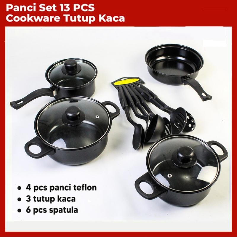 Cookware Panci Set 13 In 1 Wajan Penggorengan Spatula Set Isi 13Pcs 1 Set Frypan Saucepan