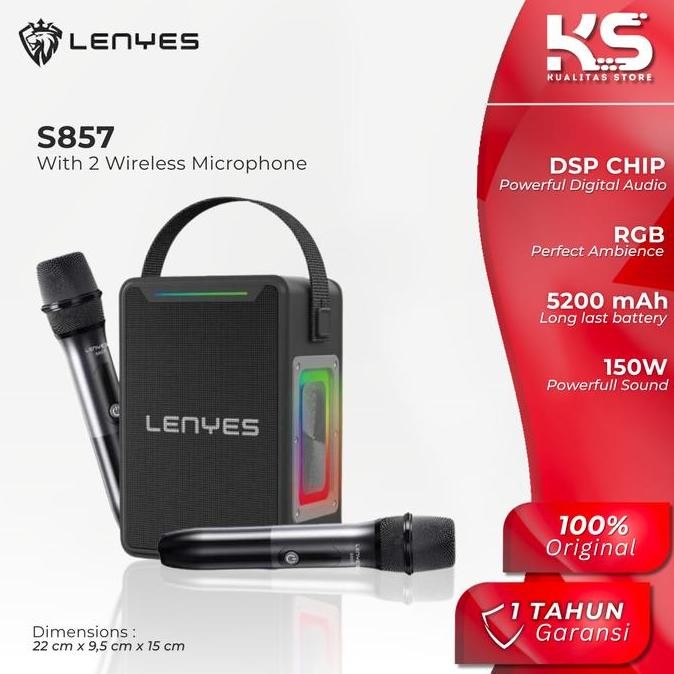 DISKON LENYES S857 SPEAKER KARAOKE 150W RGB | BLUETOOTH 5.3 DSP TWS BASS MANTAP