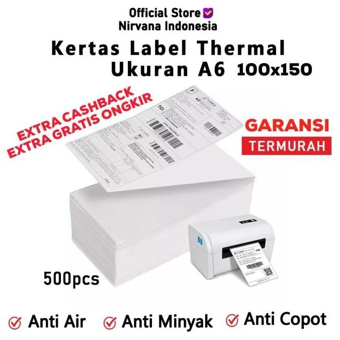 

BEBAS ONGKIR - Kertas Resi Thermal Sticker 100x150 Barcode Size A6 | 5pcs @500pcs