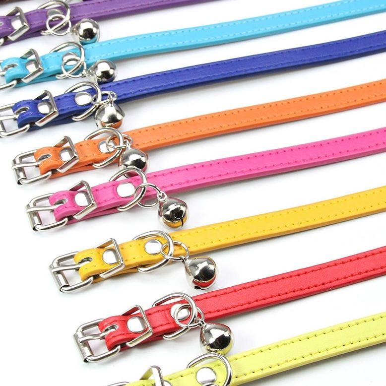 Uk-12 Kalung Kucing Kulit Pu Lonceng Kalung Anjing Kecil Silver Aksesori Hewan Peliharaan