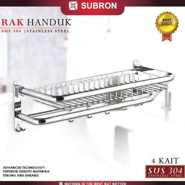 Subron Sus 304 Rak Dinding Kamar Mandi 4 Kait Tempat Penyimpanan Handuk Baju Multifungsi Stainless S