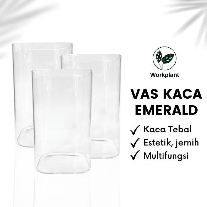 TERBARU - Vas Kaca Emerald - Vas Bunga Kaca Bening Kotak Vas Bunga Kotak Pot