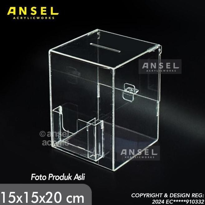 

NEW KOTAK AMAL AKRILIK DENGAN KANTONG - ACRYLIC SARAN DONASI POCKET BOX - 15X15X20 CM - TIPE CK KANTONG
