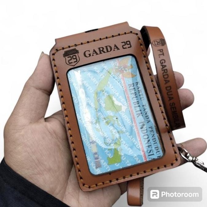 

Id Card Holder Kulit 2 Sisi Name Tag Lanyard Free Nama Logo Foto