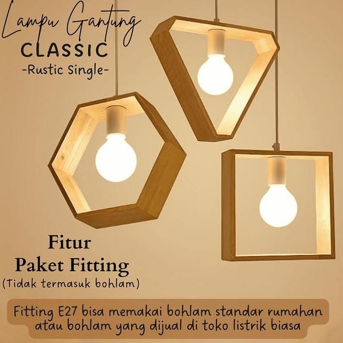 Airustic - Lampu Gantung Rustic Kayu Jati Belanda Paket Fitting