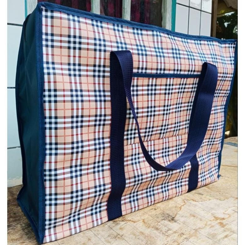 Tas Motif Kotak / Blueberry || Tas Karung Jumbo Model Dompet Tempel || Tas Pakaian Tas Serbaguna Sup