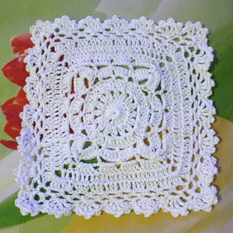 CR - Taplak meja segi empat rajut size 20x20cm  40x40cm soft cotton, Tatakan piring, placemate TERLA