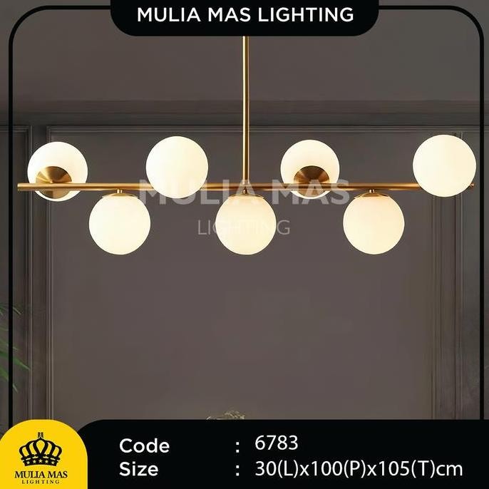 Lampu Gantung Minimalis Tiang Gold Kaca Susu Hias Rumah/Cafe 6783