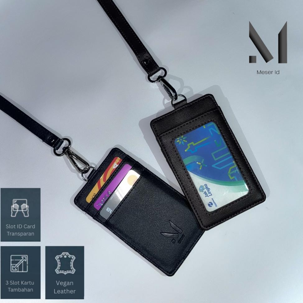 

Meserid Lanyard Id Card Name Tag Holder Gantungan Id Card Kulit Sintetis 4 Slot Kartu Pria Wanita