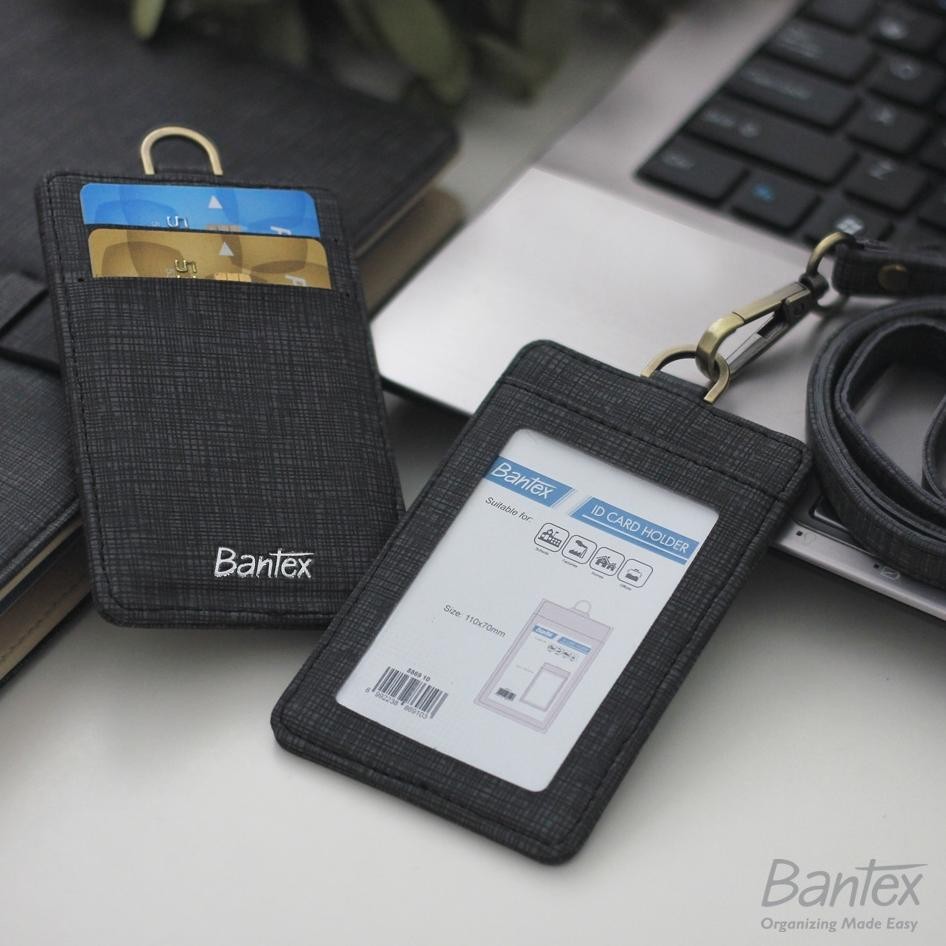 

Bantex Lanyard Name Tag Leather Id Card Holder Kulit Bla