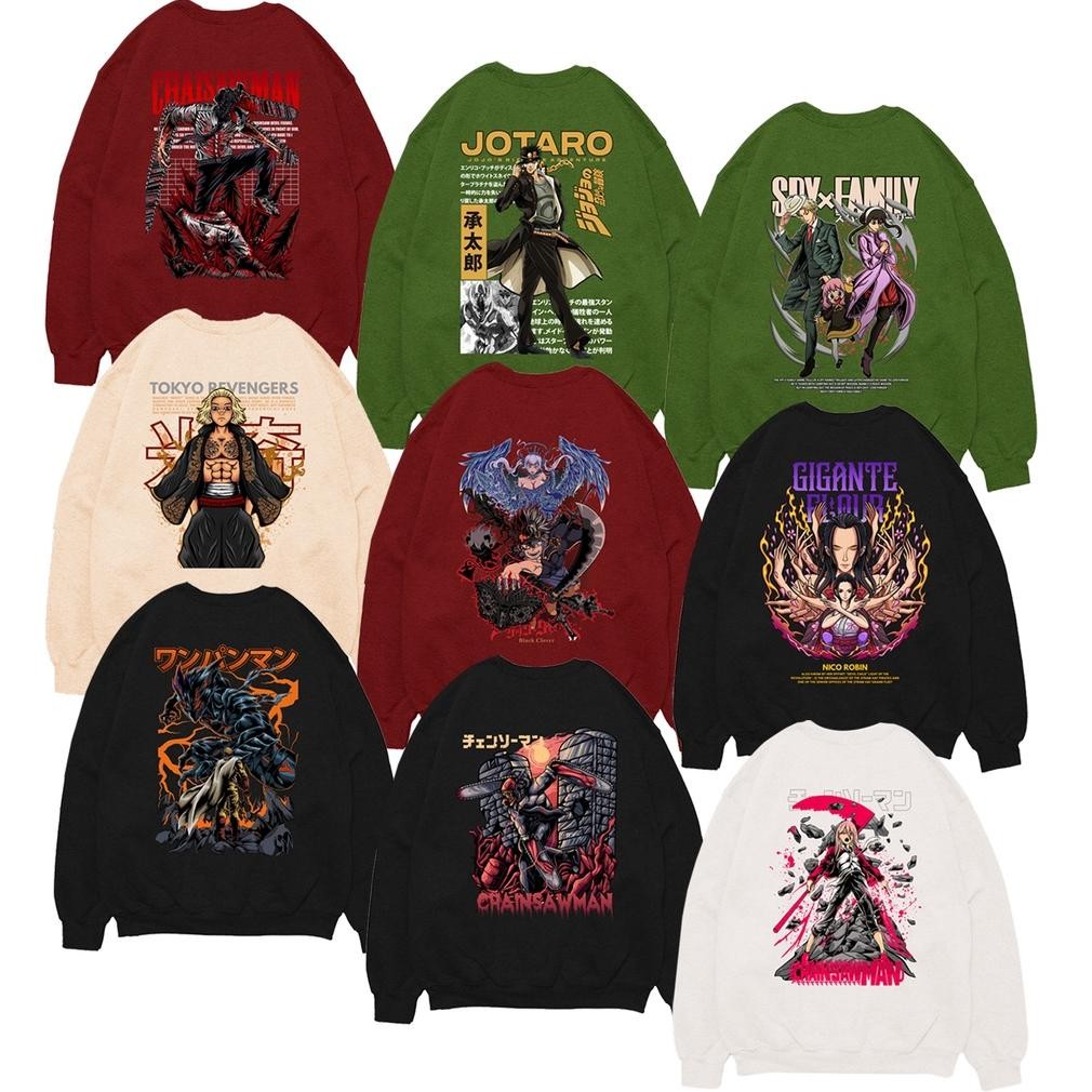 ''Terlaris" Sweater Crewneck Asta X Noelle Black Clover Sweater Chainsaw Man Crewneck Gigante Fleur 