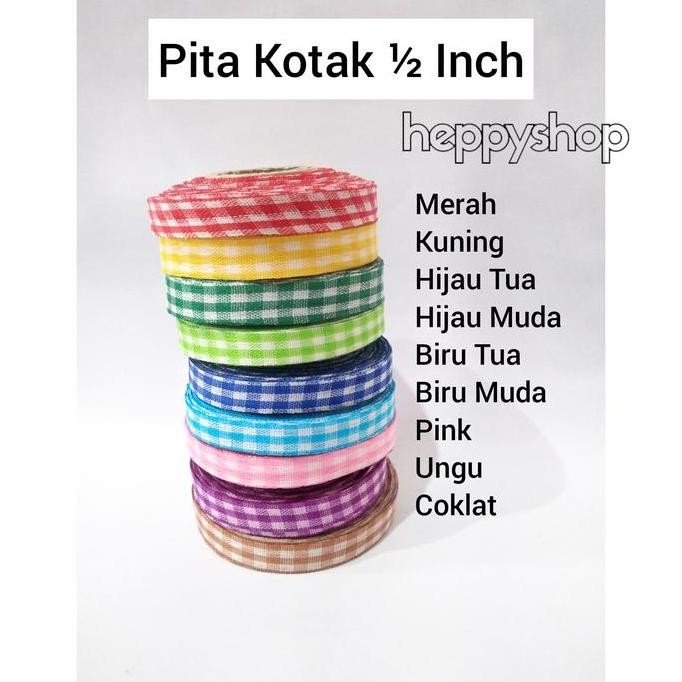

langsung order saja] Pita Kotak 1/2 inch, Pita Motif Kotak