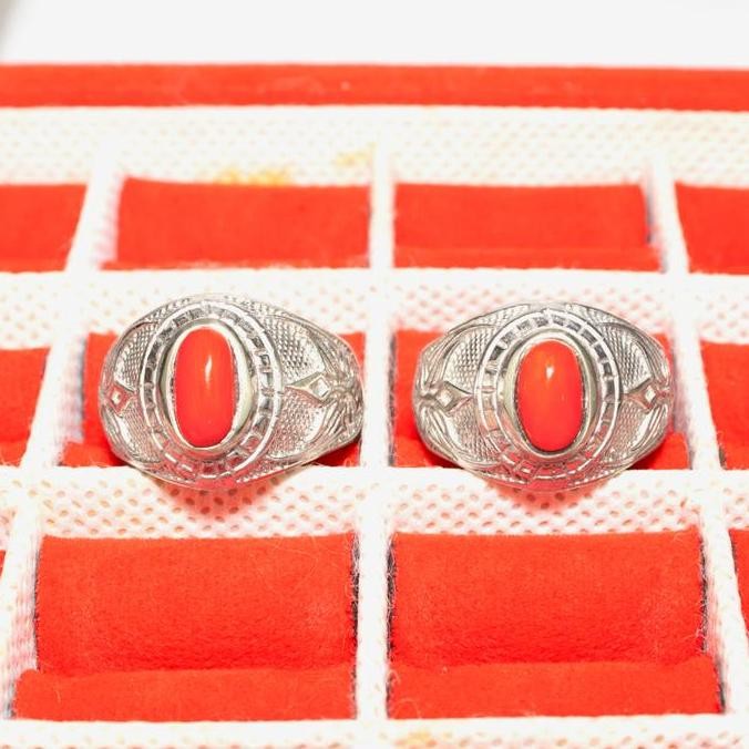 Baru Cincin Batu Akik Natural Red Coral Marjan Original Morocco Size Kantoran