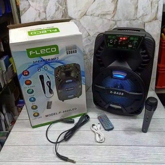 FLECO Speaker Bluetooth Karaoke F 8606 / F 8608 X BASS 8.5 Inch / Salon Aktif Portabel Wireless Led