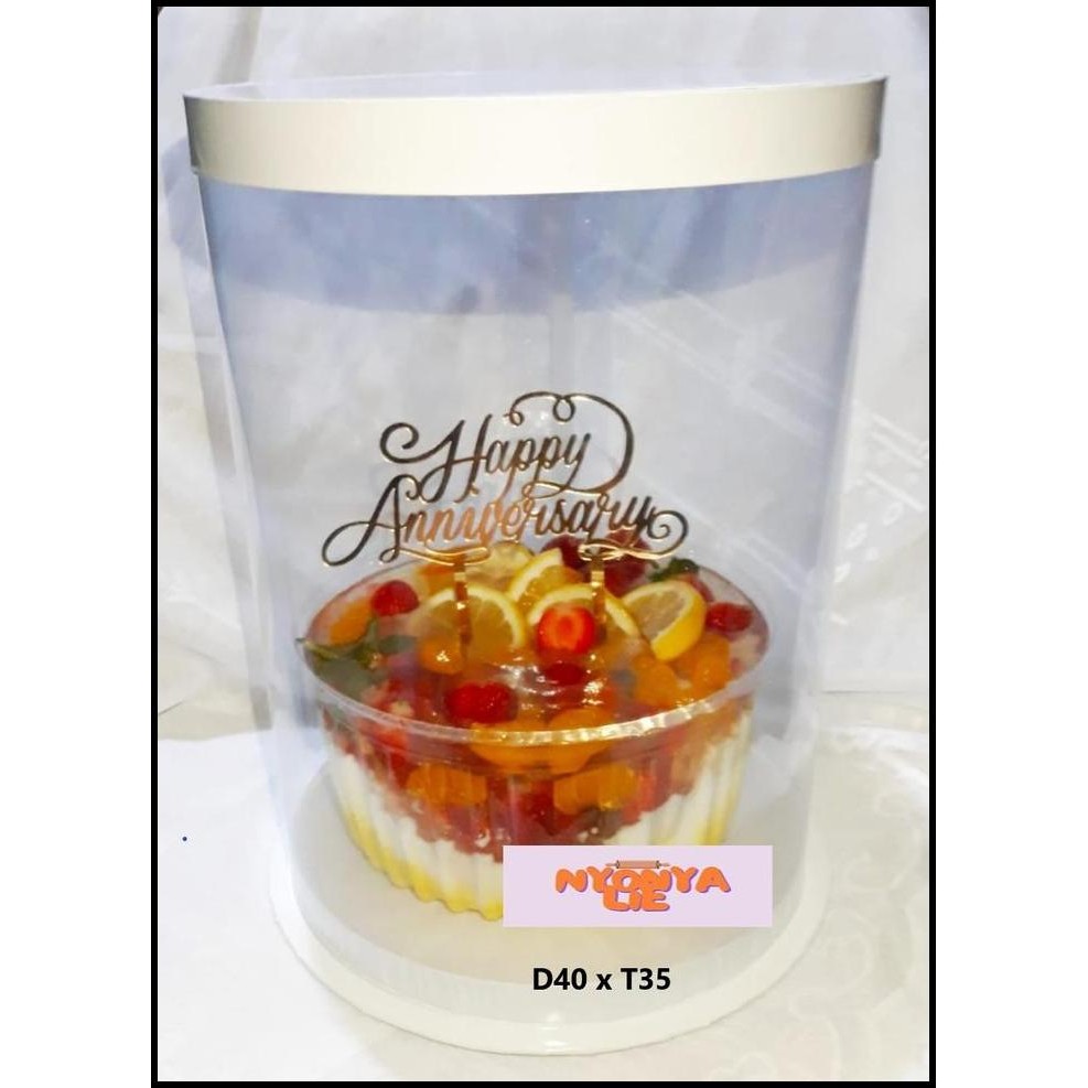 

BBH4035 Cake Box Bulat D40 T35 HEMAT Tutup + Tatakan Mika Bening