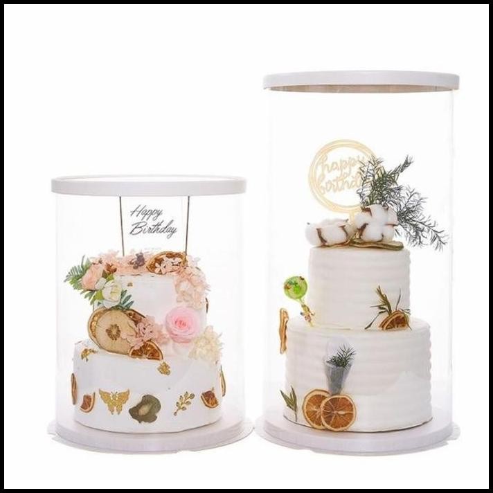

D30 x T50 cm Cake Box Kotak Kue Tart Gift Mika Bening Bulat Tinggi Cantik + Tatakan 2 in 1
